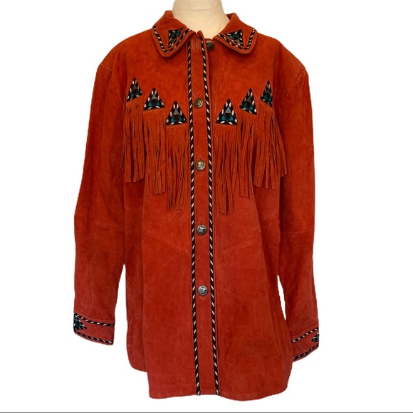 Bob Mackie Jackets & Blazers - NWT BOB MACKIE Southwest Fringed Red Suede Jacket